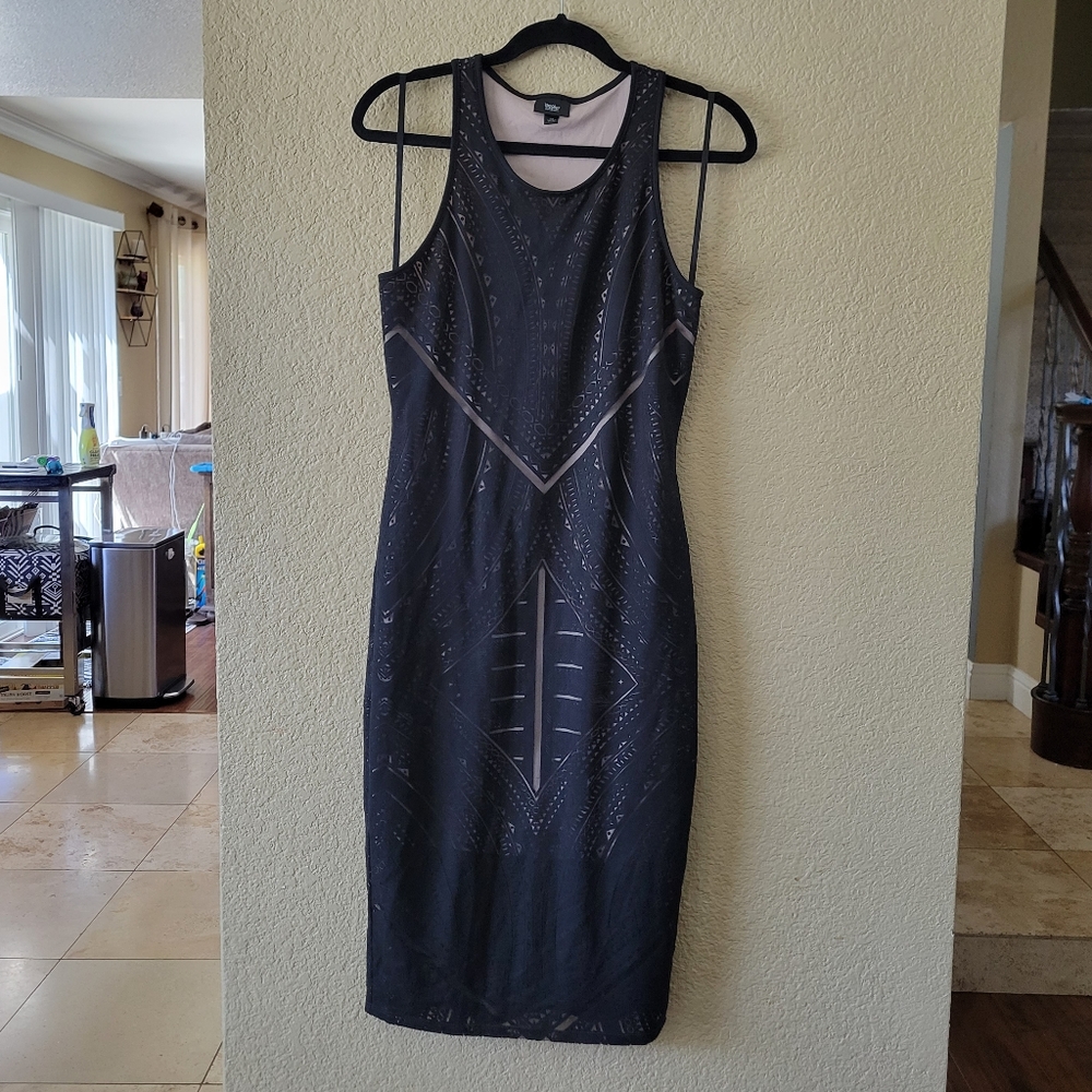Mossimo, Small, Black Burnout Art Deco Print Midi Dress